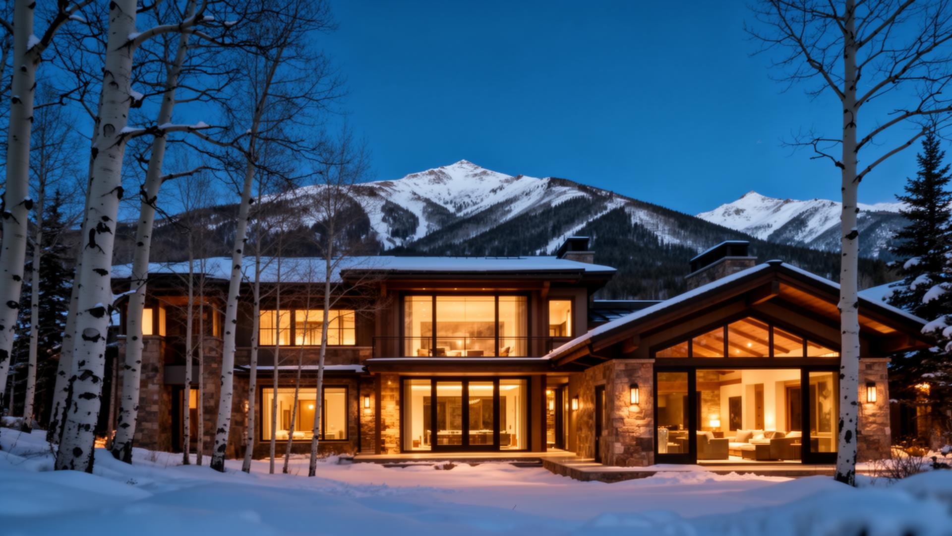 Luxury Aspen estate at dusk